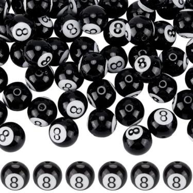 Imagem de SOFPLATE 60 contas pretas de bola de sinuca 16 mm número 8 palavras grande acrílico redondo esporte volume solto chiclete mesa bola de bilhar contas para fazer joias, pulseira, colar, brincos,