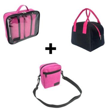 Imagem de KIT MALETA NECESSAIRES + SHOULDER + BOLSA TERMICA - Bubag!, Preta rosa