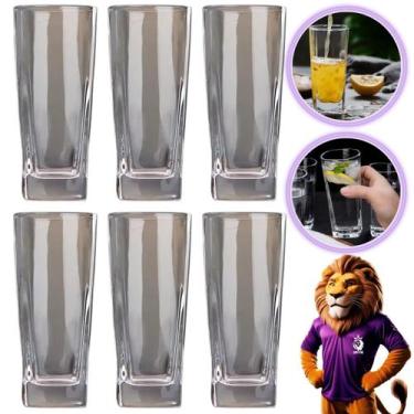 Imagem de 6 Copos Quadrados Vidro 320ml Jogo Sofisticado Kit Resistente Design C