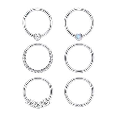 Imagem de FIBO STEEL Brincos de argola de cartilagem para homens e mulheres aço inoxidável CBR articulado anel de nariz com argola de hélice septo sofá Daith Lip Tragus Piercing Sleeper brincos conjunto de joias, Metal, Zircônia cúbica