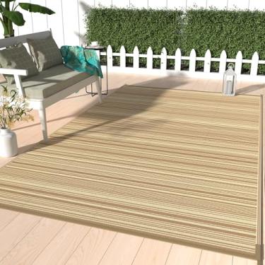 Imagem de GENIMO Tapete externo para espaço livre de pátio, tapetes impermeáveis de 1,8 m x 20,3 m, tapetes de acampamento de plástico reversível, varanda, varanda, café e bege