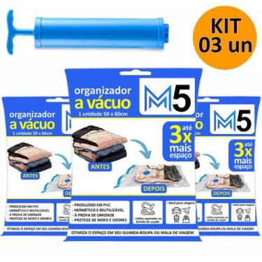 Imagem de Kit 3 Saco a Vácuo 50x60cm Organizador Hermético para Mala de Viagem G