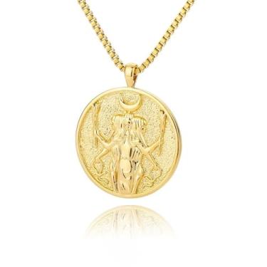 Imagem de Mito Hecate Athena Artemis Medalha Colar De Moedas,Colar Milagroso De Rainha Do Medalhão Para Mulheres