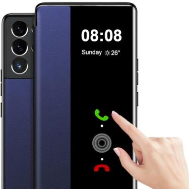 Imagem de Capa para Samsung Galaxy S21 Ultra Flip de couro transparente S-View, janela sensível ao toque, para Samsung S21 Ultra, capa protetora de janela inteligente, capa protetora à prova de choque Galaxy 5G