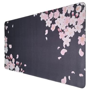 Imagem de Teclado e mouse pad Sakura floral topográfico topográfico floral grande grande e longo gigante para jogos ultrafino, liso, impermeável, impermeável, 90 x 40 cm