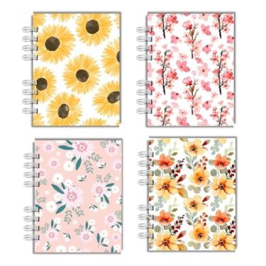 Imagem de Kit Com 4 Cadernos Capa Dura para anotação cadernos de bolso, A6, cadernos wire-o, pautados para faculdade e escola, para mulheres, presente, escritório, material escolar - Capas Girassóis