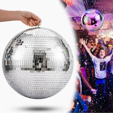 Imagem de Bola de discoteca grande espelhada de 40,6 cm - Bola de discoteca grande para decoração de festas, clubes de DJ, casamentos, bares, eventos de férias e decoração de palco com 15 peças de espelhos de