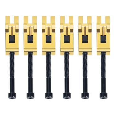 Imagem de Banworks Selas de ponte Tremolo com trava dupla Whammy Bridge Guias de corda para Floyd Rose Tremolo Bridge Pacote com 6 JT/SDXM-01 Dourado