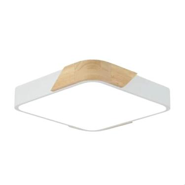 Imagem de Luminária Plafon Quadrada Com Design Amadeirado em Bambu 3 Cores de Luz Bivolt De Teto Quarto Cozinha Sala Escritório (Branco)