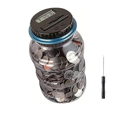 Imagem de Pote de economia Coin Piggy Bank, contador de moedas digital Winnsty com visor LCD caixa de economia de dinheiro de grande capacidade para todas as moedas dos EUA (azul)