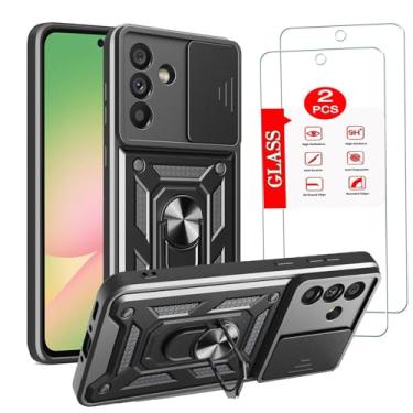 Imagem de Capa para Samsung Galaxy A56 5G com [pacote com 2] protetor de tela de vidro temperado, capa para Galaxy A56 [grau militar] protetora, com lente protege o suporte magnético preto