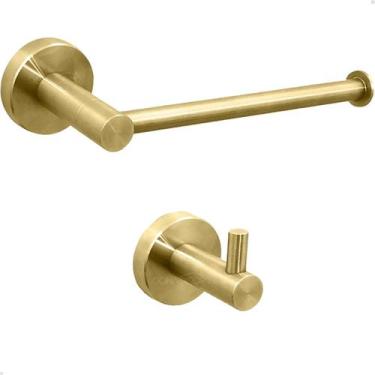 Imagem de Jogo De Banheiro Aço Inox 304 Dourado Escovado Gancho Cabide Porta Toa