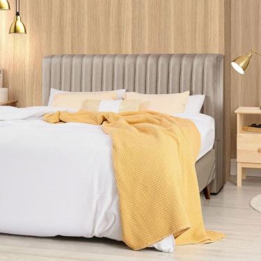 Imagem de Cabeceira Cama Box Casal 1,40m Estofada Havai Linho Bege
