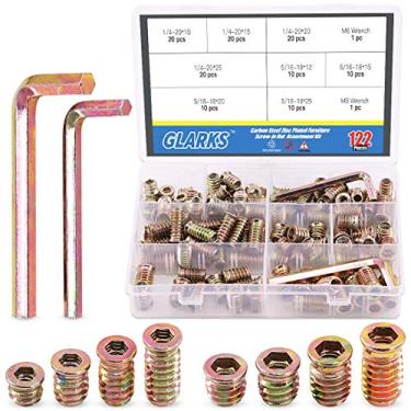 Imagem de Glarks 120Pcs 1/4-20, 5/16-18 Conjunto De Porcas De Inserção Roscadas, Porca De Parafuso Flangeada De Aço Carbono Zincado Com Chave Sextavada M6 M8 Para Móveis De Madeira