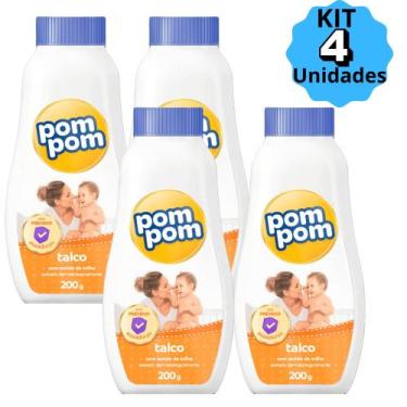 Imagem de KIT 04X Talco Infantil Pom Pom 200Grs Previne Assaduras com Amido de M