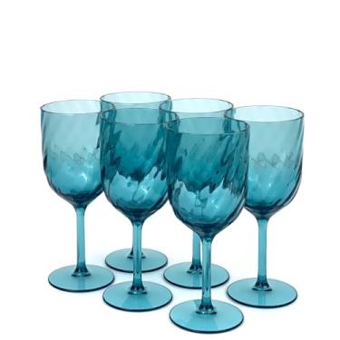 Imagem de Yalin Conjunto de 6 copos empilháveis inquebráveis de plástico acrílico para vinho e água de 425 g (ciano, 425 g)