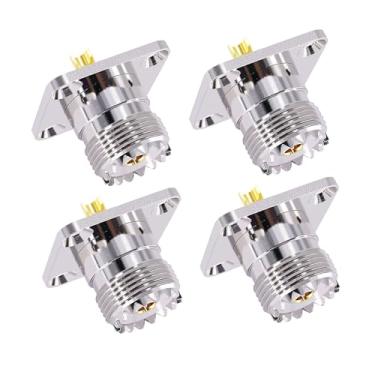 Imagem de CNARIO Adaptador coaxial fêmea UHF 4 peças PL259 PL-259 anteparo SO239 PL-259 adaptadores PL-259 4 furos montagem em chassi montagem em painel flange adaptador de montagem em painel copo de solda