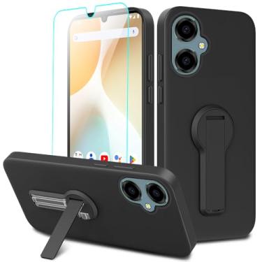 Imagem de Capa de telefone compatível com BLU G64 com protetor de tela de vidro temperado, rotação de 360° e suporte oculto, suporte, silicone, TPU, à prova de choque, capa protetora para Blu G64 G1010WW