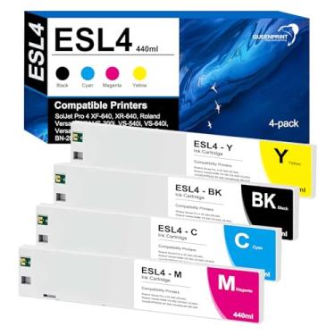 Imagem de QUEENPRINT High speed printing Cartucho de tinta ESL4 compatível com Roland ECO-SOL MAX 2 440 ml, cartuchos de tinta ESL4 ESL4-C ESL4-M ESL4-Y ESL4-BK, pacote com 4 (preto, ciano, magenta, amarelo)