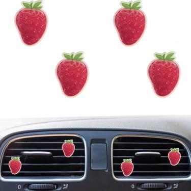 Imagem de 4 peças de clipes de ventilação de ar de acrílico em forma de fruta, lindo clipe de perfume de carro decorativo para decoração de carros adaptados para mulheres (morango)