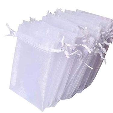 Imagem de 100 peças de 12,78 x 17,78 cm, tecido de tule transparente organza, sachê de cordão branco para lembrancinhas de chá de bebê, lembrancinhas de festa de aniversário, despedida de solteira, formatura para meninas, pequenas velas votivas, mármore