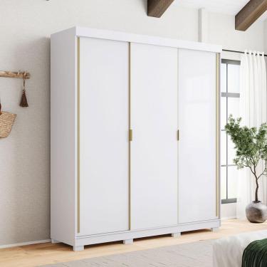 Imagem de Guarda-Roupa Porto 3 Portas Correr Dupla Face 4 Gavetas Branco/Camarim 100% MDF - Vila Rica