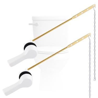 Imagem de Hygie Rinse Pacote com 2 alavancas universais para vaso sanitário com 2 correntes de melindrosa de aço inoxidável, kit de substituição de maçaneta de vaso sanitário, branco