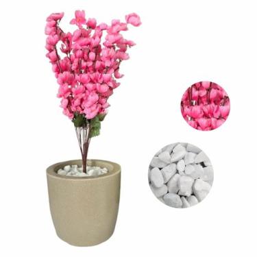 Imagem de Flor Cerejeira Pessegueiro Artificial  Vaso Liso + Pedras - Flor Imp