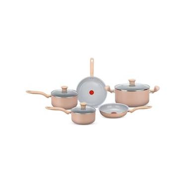 Imagem de Conjunto de Panelas 5 Peças Rochedo Ceramic Light Sand com Revestimento Cerâmico – Vanilla