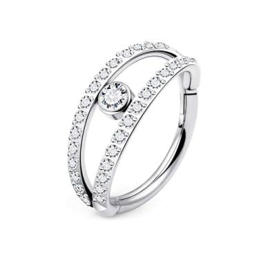 Imagem de Ruifan 20G 18G 16G Anéis de nariz de titânio para mulheres Double Open Stack CZ Clicker articulado septo nariz anel lábio hélice cartilagem argola brinco daith torre concha piercing corporal joias