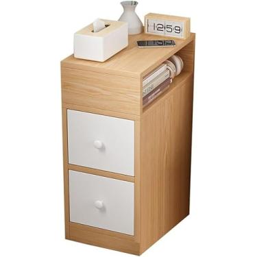 Imagem de PEYNIR Mesa de cabeceira com 2 gavetas mesa de cabeceira semiaberta ultra estreita mesa de cabeceira simples armário de armazenamento de quarto mesa lateral baú de cabeceira estreito, 30 x 30 x 66 cm