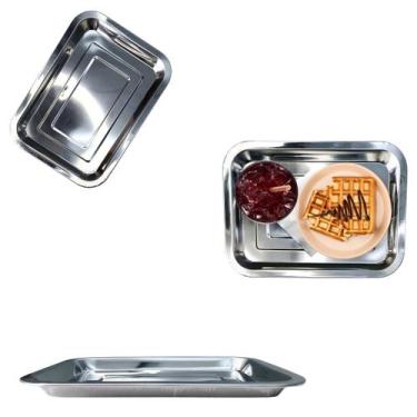 Imagem de Bandeja em Aço Inox Retangular Para Servir Garçom Bar 26cm - Chinatown