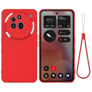 Imagem de HWPIVOX Capa para celular Nothing Phone 3a Pro 5G, capa protetora de silicone para celular 3a Pro 5G com cordão de silicone, capa fina e macia à prova de choque vermelha