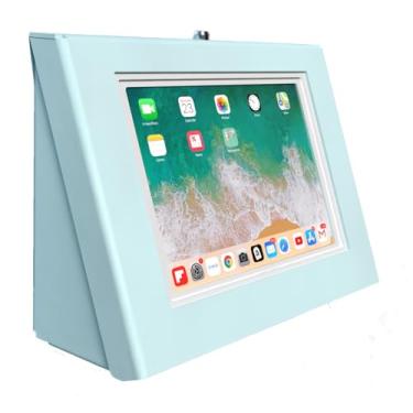 Imagem de TABcare Capa de quiosque inclinável de 22° em forma de trapézio com trava de metal para tablet Apple iPad (branco, iPad 10 de 10 polegadas)