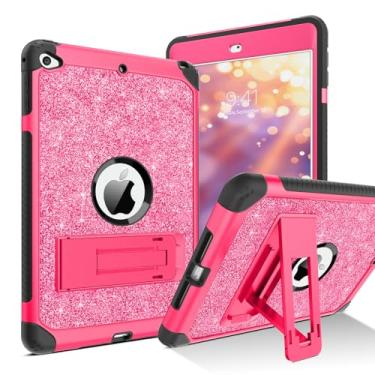 Imagem de BENTOBEN Capa para iPad Mini 5 e iPad Mini 4, 3 camadas brilhantes com glitter, resistente, à prova de choque, suporte de couro resistente, capa fofa para iPad Mini 5/4 infantil, design rosa choque