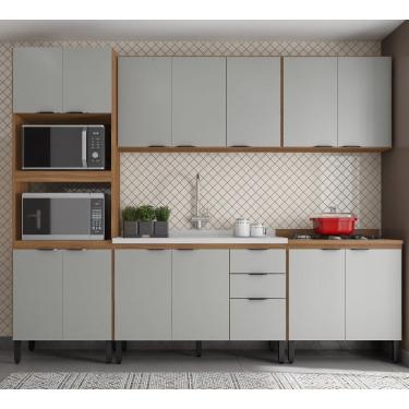 Imagem de Cozinha Modulada Firenze 270m Com Balcão de Pia 120m sem Tampo/Cuba - Amêndola Touch/ Nude Prime TX Demóbile 