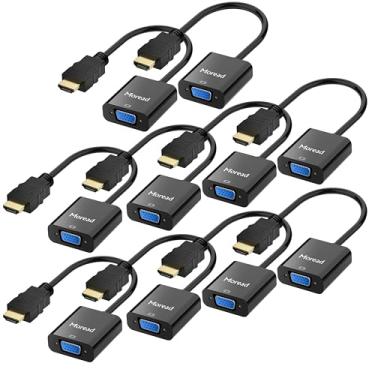 Imagem de Moread HDMI para VGA, pacote com 10, adaptador HDMI para VGA unidirecional banhado a ouro (macho para fêmea) para computador, desktop, laptop, PC, monitor, projetor, HDTV, Chromebook, Raspberry Pi