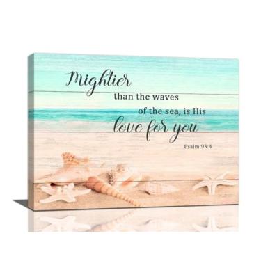 Imagem de Arte de parede de fotos de banheiro de concha de praia, decoração de parede da Bíblia de Cristo, pintura emoldurada à beira-mar da costa da fazenda, arte em tela inspiradora vintage para banheiro