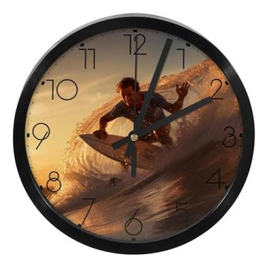 Imagem de LILINWAN Relógio de parede azul celeste para surfe de verão, 24 cm, silencioso, sem tique-taque, operado por bateria, para escritório, escola, quarto, casa