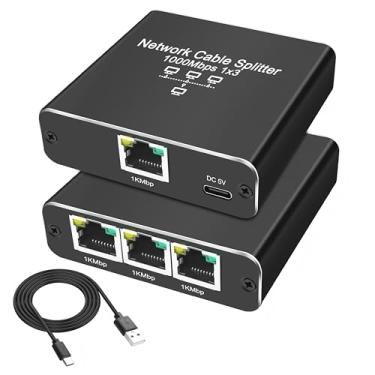 Imagem de MEIRIYFA Divisor Ethernet 1 a 3 Gigabit RJ45 LAN adaptador divisor de internet 1000Mbps alta velocidade 3 dispositivos simultaneamente rede com cabo de alimentação USB para cabo Cat5/5e/6/7/8 (1 a 3)