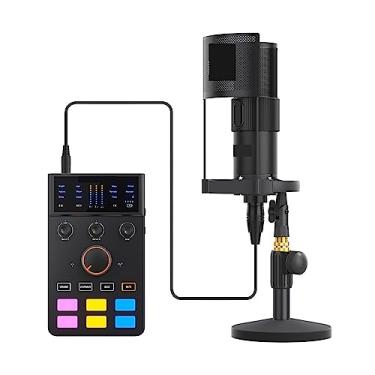 Imagem de Kit de placa de som, kit de placa de som AD com interface USB trocador de voz, adaptador de microfone externo, mixer de placa de som, configuração de estúdio para gravação de música