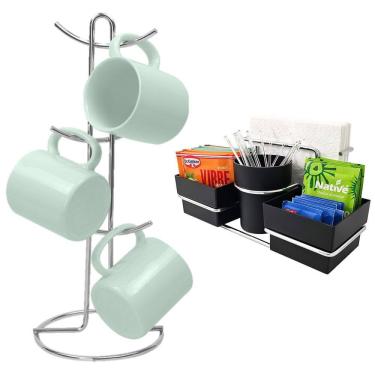 Imagem de Kit Porta Sachê Suporte Organizador Porta Xícaras Café Bancada Cozinha Cromado - Future