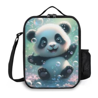 Imagem de Lancheira isolada, lancheira Bento portátil reutilizável com alça de ombro, lancheira panda, bolsa térmica divertida e fofa para refeição térmica