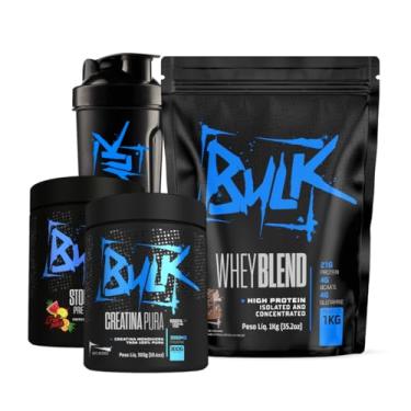 Imagem de Kit Whey Protein Blend Concentrado + Pré Treino + Creatina 100% Pura + Coqueteleira 600 Ml Bulk Nutrition