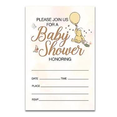 Imagem de Dolimifa Convites de chá de bebê Ursinho Pooh Preencha o estilo clássico Ursinho Pooh Convites para bebês, 20 unidades com envelopes