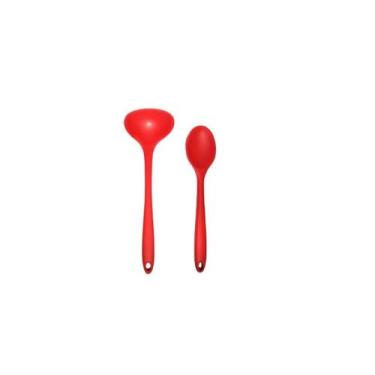 Imagem de Duas Peças de Concha e Colher em Silicone Vermelho Livre de BPA UnyHom