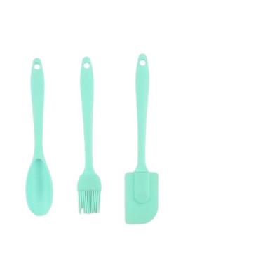 Imagem de Kit Confeiteiro Culinária 3 Peças Pincel + Espátula Em Silicone e Colher (Verde)