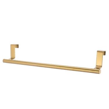 Imagem de 1/2 peças toalheiro sobre porta barra de toalha suporte pendurado aço inoxidável banheiro armário de cozinha branco preto toalha pano prateleira cabide, dourado L, 1 peça