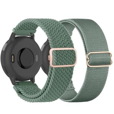 Imagem de TUCOMO Pacote com 2 pulseiras de relógio de nylon trançado elásticas compatíveis com Garmin Vivoactive 6/5/3, pulseiras de tecido elástico de 20 mm para Venu Sq 2/Forerunner 55/165/645/245 feminino e