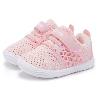 Imagem de BMCiTYBM Sapatos para bebês meninos e meninas de malha respirável tênis leve antiderrapante infantil primeiros passos 6 9 12 18 24 meses, D - rosa, 6-12 Months Infant